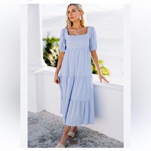 Beautiful Blue Puff Sleeve Midi Dress Size M